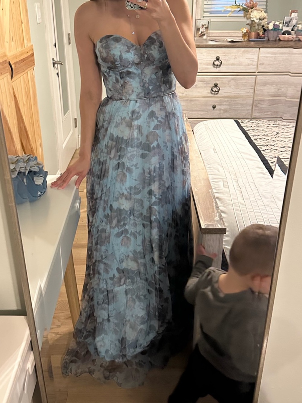 Lulus-Most Beautiful Day Blue Multi Floral Print Organza Maxi Dress